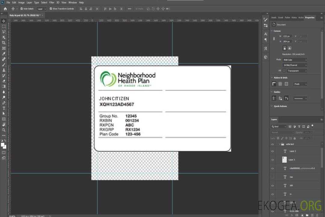 Carte d'assurance maladie du Rhode Island template